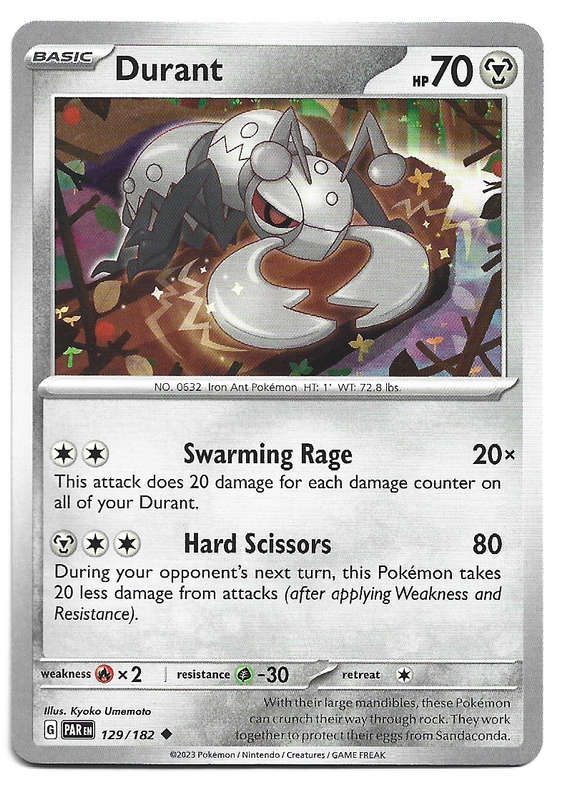 DURANT  -  POKEMON PARADOX RIFT COMMON  129/182 TRADING CARD