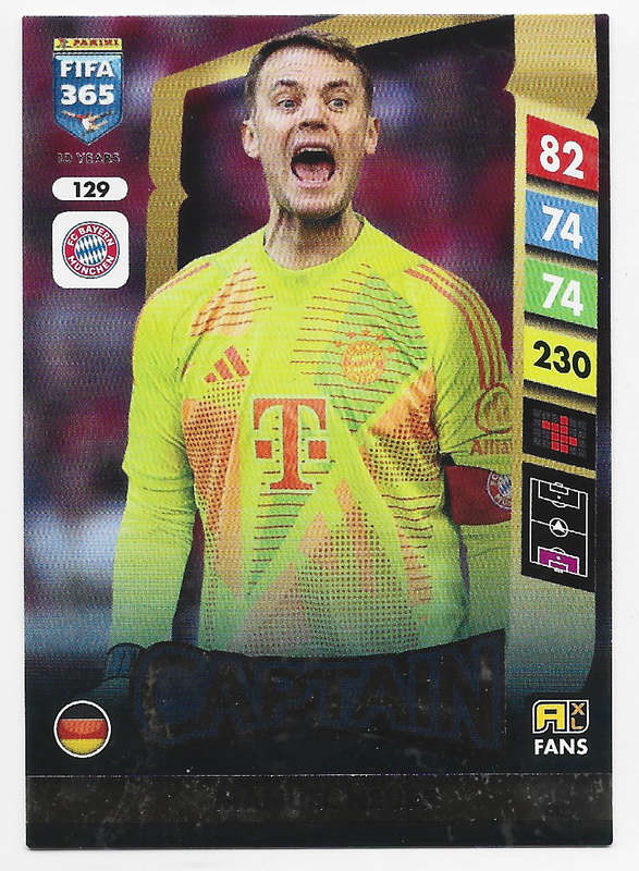 MANUEL NEUER - PANINI FIFA 365 COLLECTION 2025 - FOIL "CAPTAIN" TRADING CARD 129
