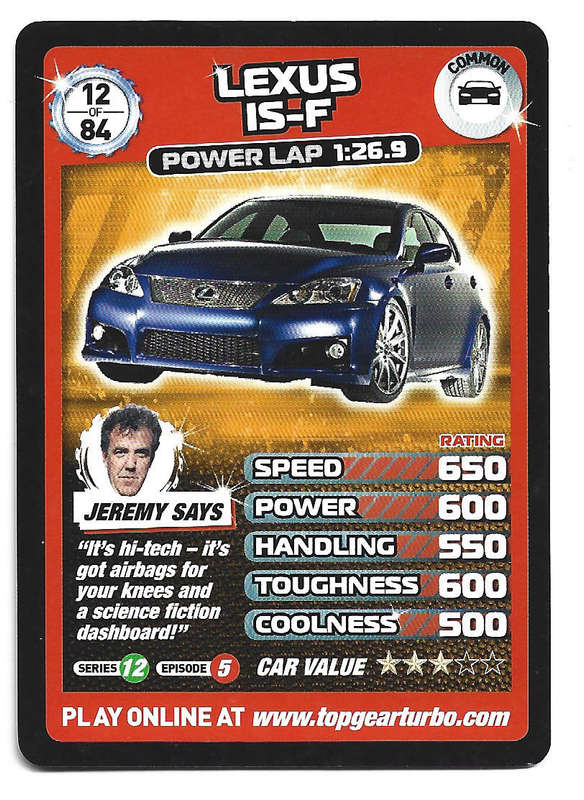 LEXUS IS F - `BBC` TOP GEAR TURBO CHALLENGE PROTOTYPE SET - COMMON TRADING CARD 12/84