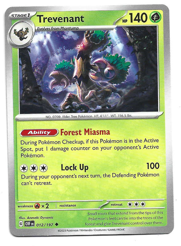 POKEMON CARD - TREVENANT  12/197 COMMON OBSIDIAN FLAMES 2023 - MINT