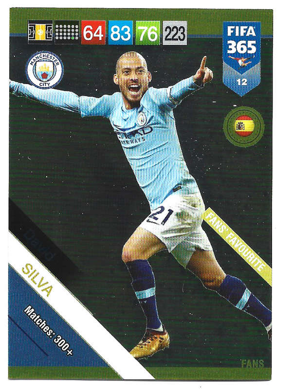 DAVID SILVA- PANINI FIFA 365 2019 COLLECTION - FOIL `FANS FAVOURITE` TRADING CARD 12