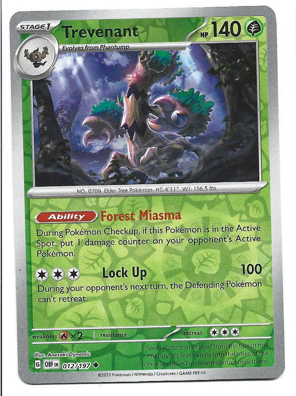 TREVENANT -  12/197 REVERSE HOLO POKEMON TCG OBSIDIAN FLAMES TRADING CARD