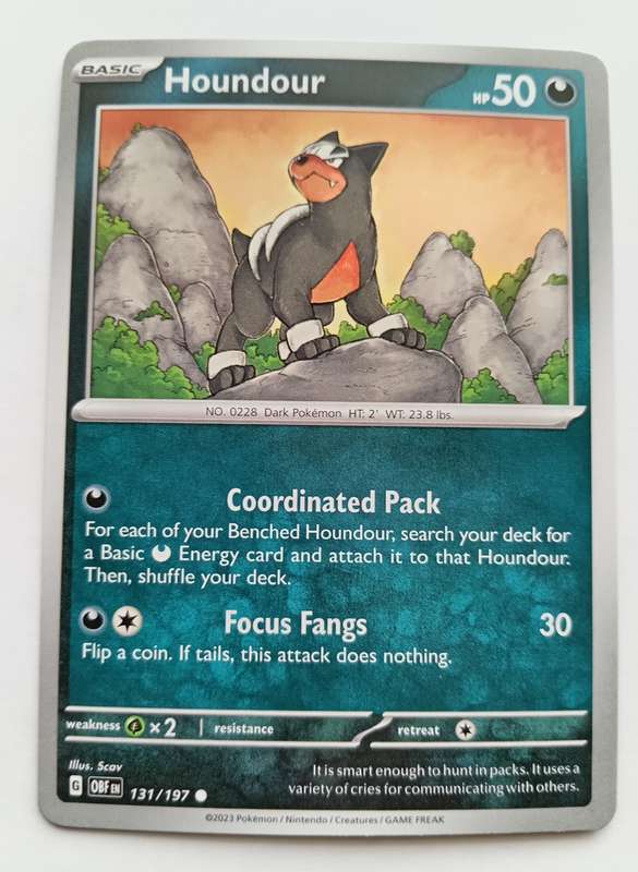 POKEMON CARD - HOUNDOUR  131/197 COMMON OBSIDIAN FLAMES 2023 - MINT