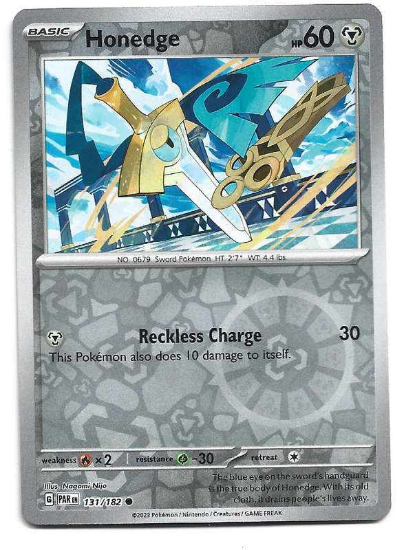 HONEDGE  -   REVERSE HOLO POKEMON PARADOX RIFT   131/182 TRADING CARD