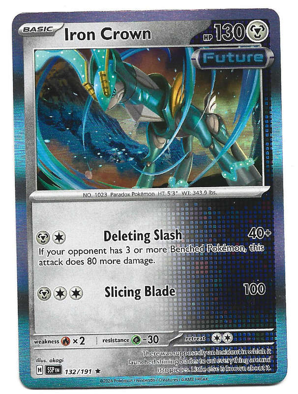 IRON CROWN - HOLO RARE 132/191  POKEMON TCG SURGING SPARKS TRADING CARD