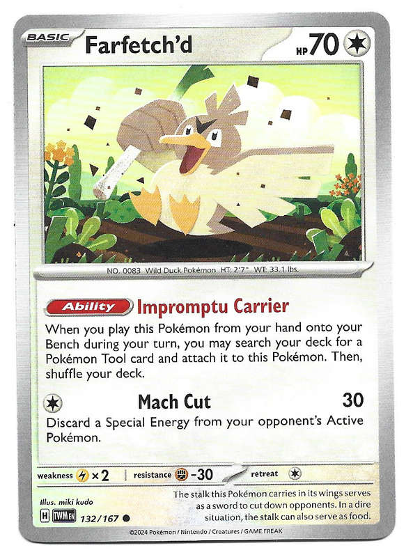 FARFETCH'D - POKEMON TWILIGHT MASQUERADE COMMON  132/167 TRADING CARD