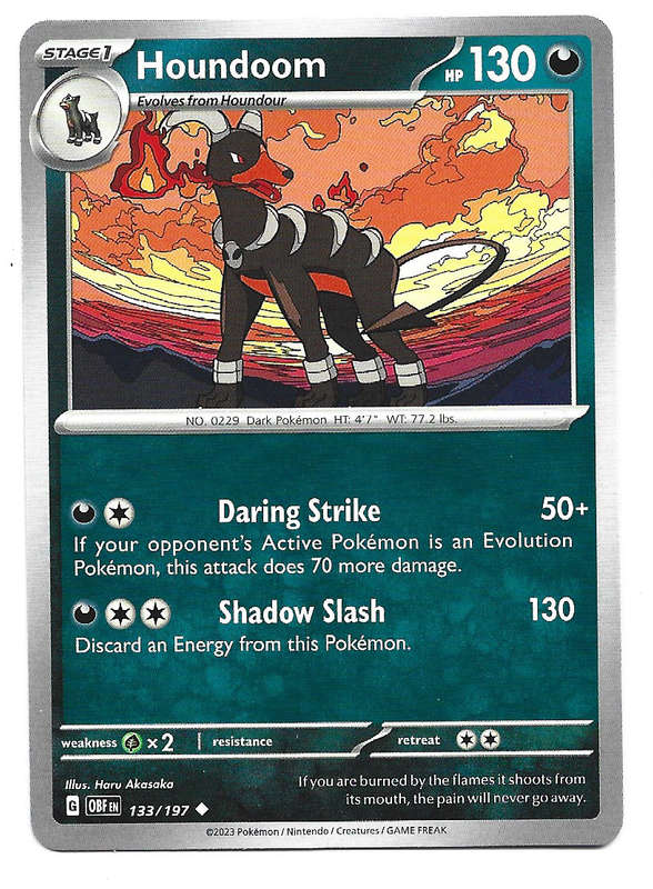 POKEMON CARD - HOUNDOOM  133/197 COMMON OBSIDIAN FLAMES 2023 - MINT
