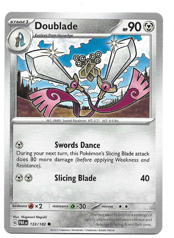 DOUBLADE  -  POKEMON PARADOX RIFT COMMON  133/182 TRADING CARD