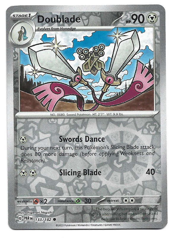 DOUBLADE  -   REVERSE HOLO POKEMON PARADOX RIFT   133/182 TRADING CARD