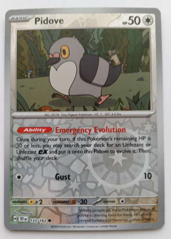 PIDOVE - POKEMON NINTENDO TEMPORAL FORCES 2024 - REVERSE HOLO TRADING CARD 133/162