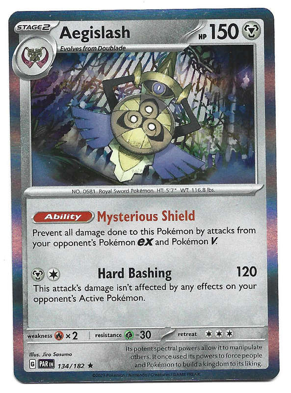 AEGISLASH  -  HOLO RARE 134/182 POKEMON TCG PARADOX RIFT TRADING CARD