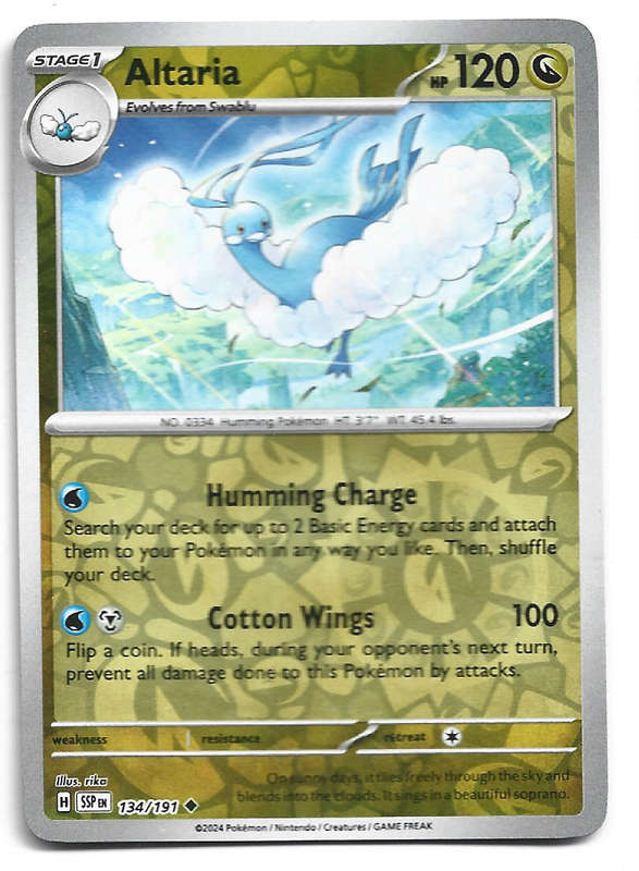 ALTARIA  -  REVERSE HOLO 134/191 POKEMON TCG SURGING SPARKS TRADING CARD