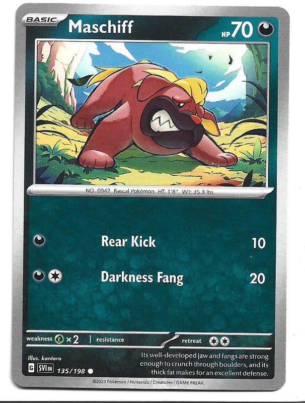 MASCHIFF - COMMON  135/198  POKEMON TCG SCARLET & VIOLET TRADING CARD