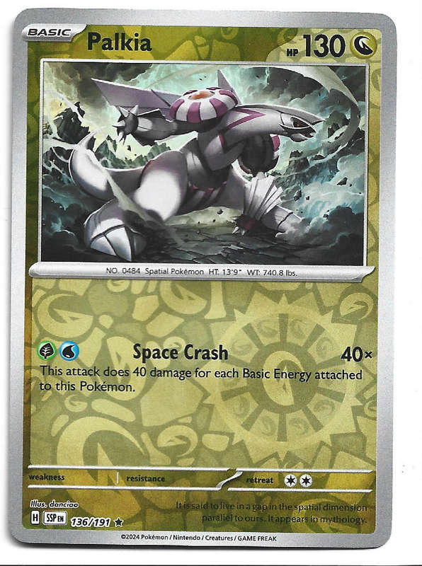 PALKIA  -  REVERSE HOLO 136/191 POKEMON TCG SURGING SPARKS TRADING CARD