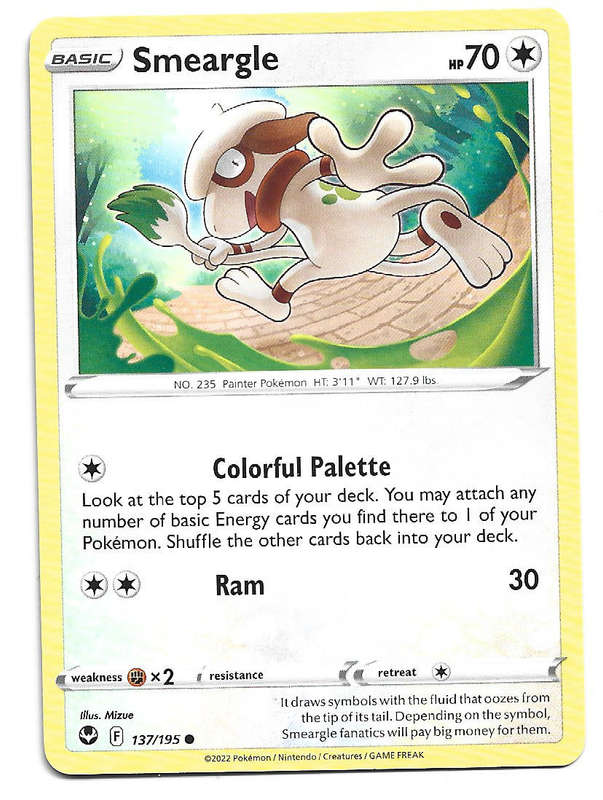 SMEARGLE - COMMON  137/195  POKEMON TCG SILVER TEMPEST TRADING CARD