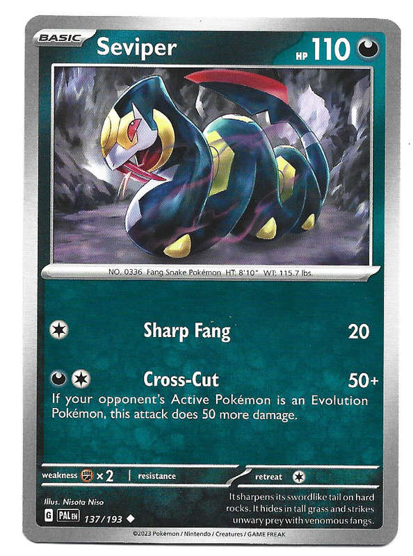 POKEMON CARD - SEVIPER  131/193 COMMON PALDEA EVOLVED 2023 TRADING CARD - MINT