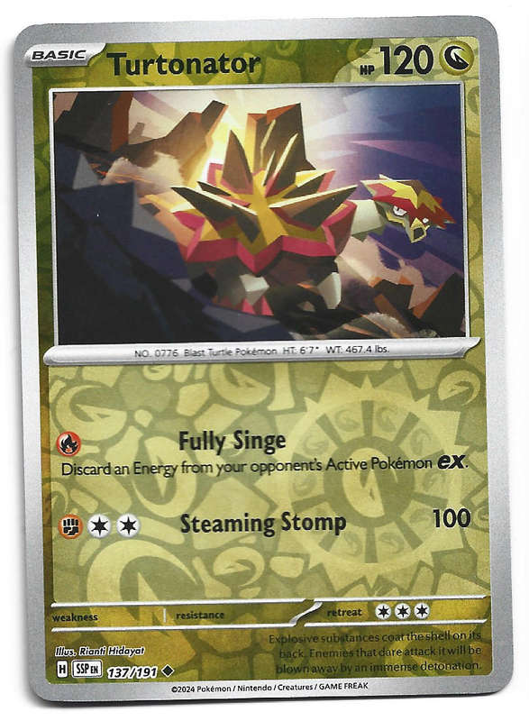 TURTONATOR  -  REVERSE HOLO 137/191 POKEMON TCG SURGING SPARKS TRADING CARD
