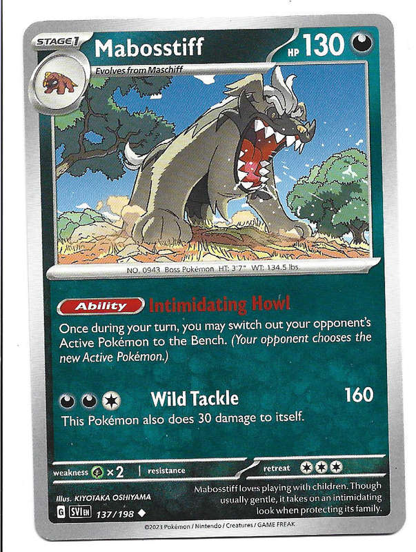 MABOSSTIFF - COMMON  137/198  POKEMON TCG SCARLET & VIOLET TRADING CARD