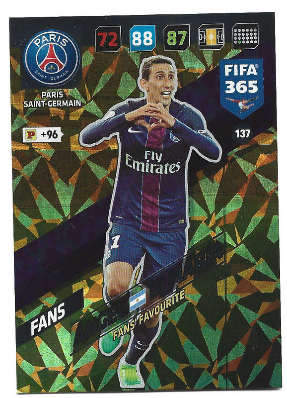 ANGEL DI MARIA - PANINI `FIFA 365 2018` COLLECTION - FOIL `FANS FAVOURITE` TRADING CARD 137