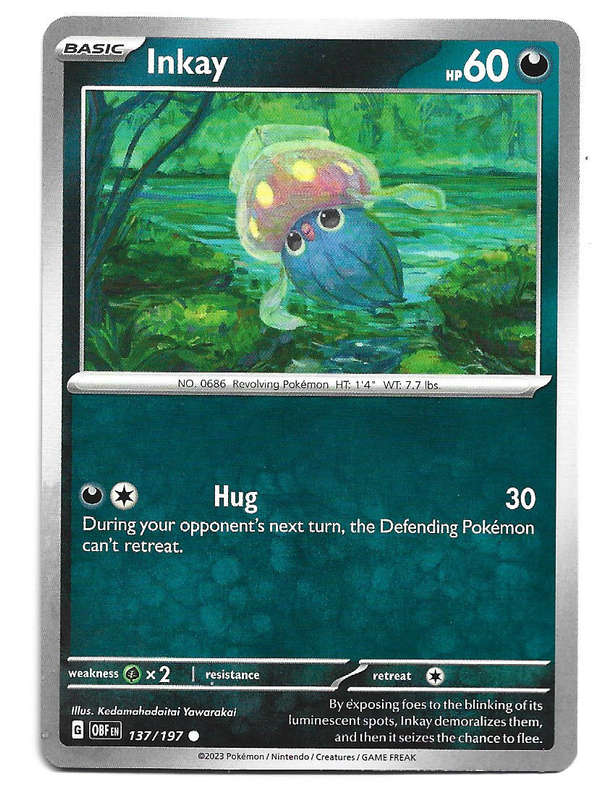 INKAY -  COMMON  137/197  POKEMON TCG OBSIDIAN FLAMES TRADING CARD
