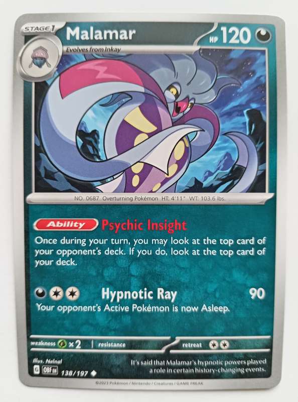 POKEMON CARD - MALAMAR  138/197 COMMON OBSIDIAN FLAMES 2023 - MINT