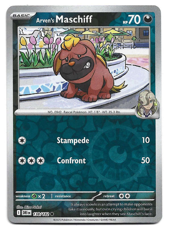 ARVEN's MASCHIFF - REVERSE HOLO  138/182  POKEMON TCG DESTINED RIVALS TRADING CARD