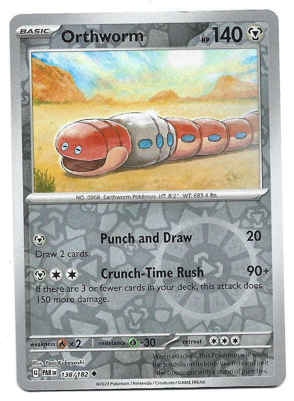ORTHWORM  -   REVERSE HOLO POKEMON PARADOX RIFT   138/182 TRADING CARD