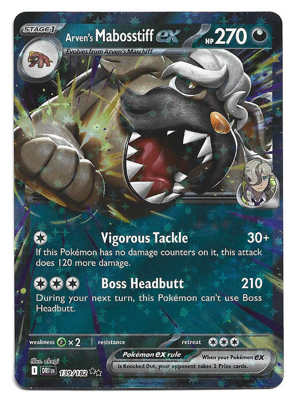 ARVEN's MABOSSTIFF EX - HOLO D/RARE  139/182  POKEMON TCG DESTINED RIVALS TRADING CARD