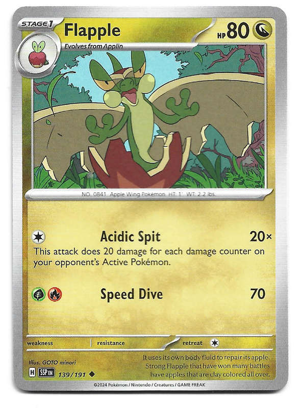 FLAPPLE -  UNCOMMON  139/191 POKEMON TCG SURGING SPARKS TRADING CARD