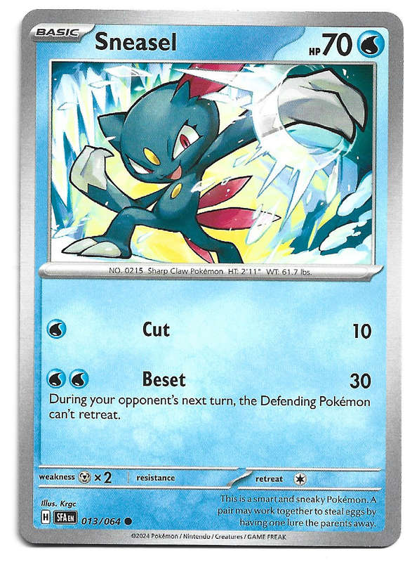 POKEMON CARD - SNEASEL  13/64 Common Shrouded Fable Trading Card - Mint