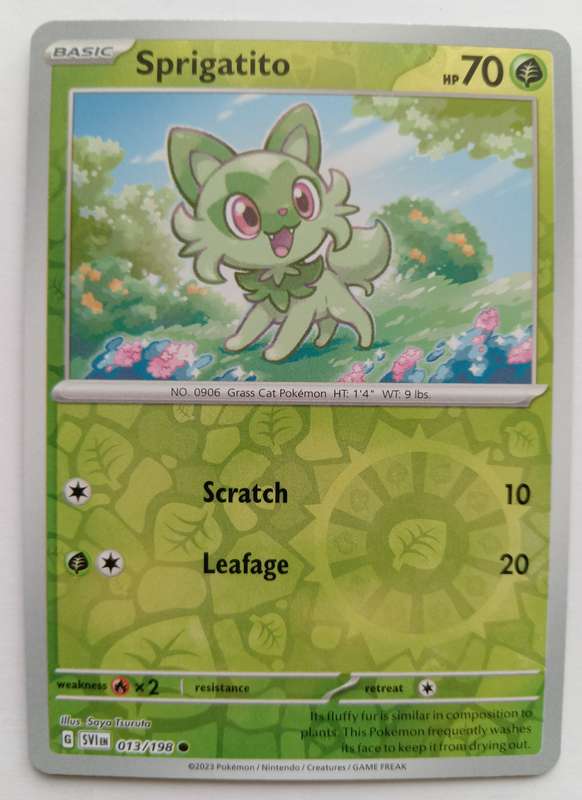 SPRIGATITO - POKEMON SCARLET & VIOLET 2023  - REVERSE HOLO TRADING CARD 13/198 - MINT