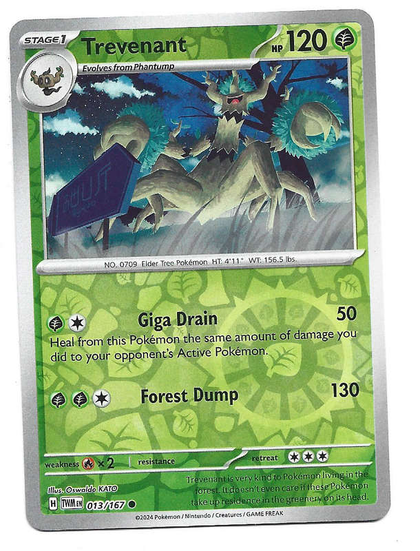 TREVENANT - REVERSE HOLO  13/167 POKEMON TCG TWILIGHT MASQUERADE TRADING CARD