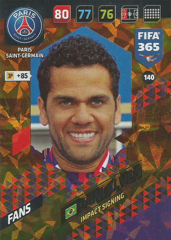 DANI ALVES - PANINI FIFA 365 COLLECTION 2018  - FOIL `IMPACT SIGNING` TRADING CARD 140