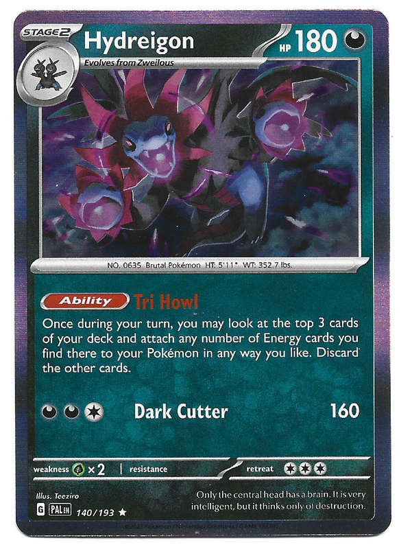 POKEMON CARD - HYDREIGON  140/193  Rare Holo  Paldea Evolved Trading Card - Mint