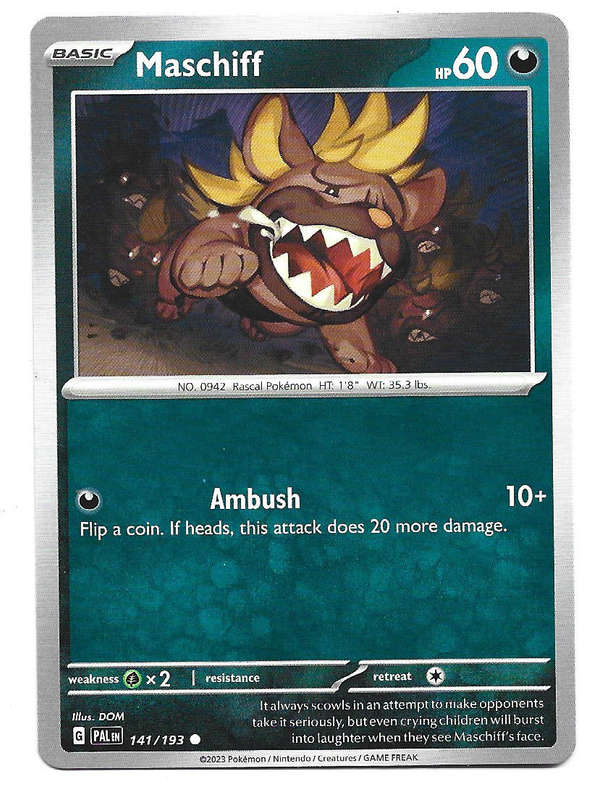 MASCHIFF - COMMON  141/193 POKEMON TCG PALDEA EVOLVED TRADING CARD