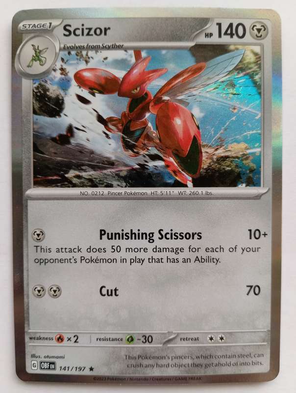 POKEMON CARD - SCIZOR   141/197 HOLO RARE OBSIDIAN FLAMES 2023 - MINT