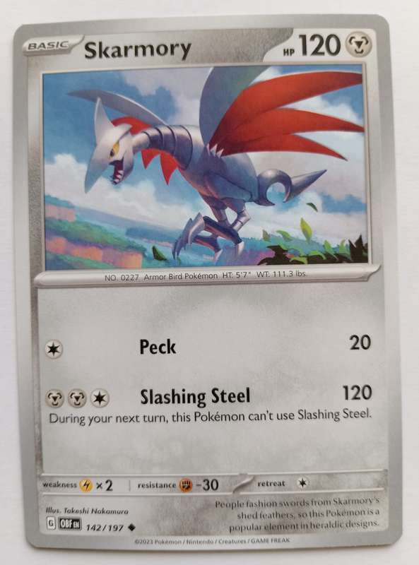 SKARMORY - POKEMON NINTENDO OBSIDIAN FLAMES  - COMMON TRADING CARD 142/197