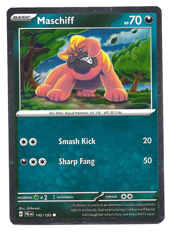MASCHIFF -  COSMO HOLO RARE  142/193  POKEMON TCG  PALDEA EVOLVED TRADING CARD