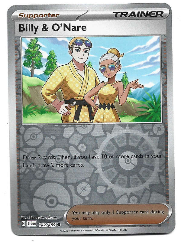 BILLY & O'NARE -  REVERSE HOLO 142/159 POKEMON TCG JOURNEY TOGETHER TRADING CARD
