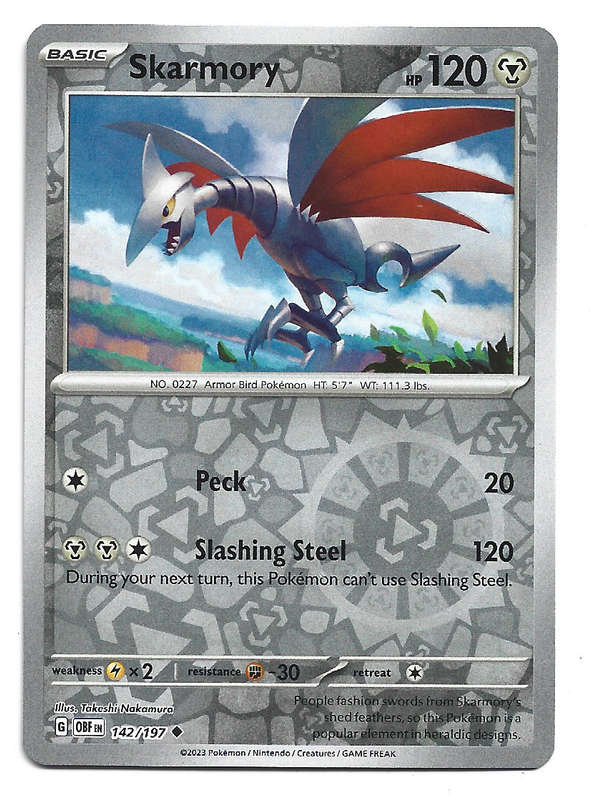 POKEMON CARD - SKARMORY  141/197  REVERSE HOLO RARE TRADING CARD