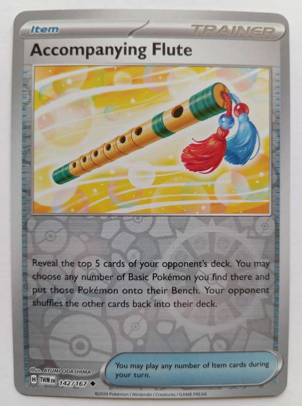 ACCOMPANYING FLUTE - POKEMON NINTENDO TWILIGHT MASQUERADE 2024 - REVERSE HOLO TRADING CARD 142/167