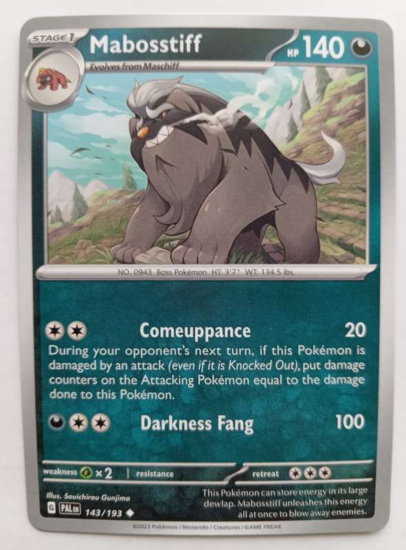 POKEMON CARD - MABOSSTIFF  143/193 COMMON PALDEA EVOLVED 2023 - MINT