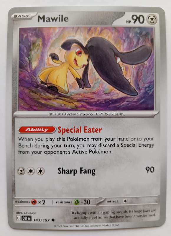 POKEMON CARD - MAWILE  143/197 COMMON OBSIDIAN FLAMES 2023 - MINT