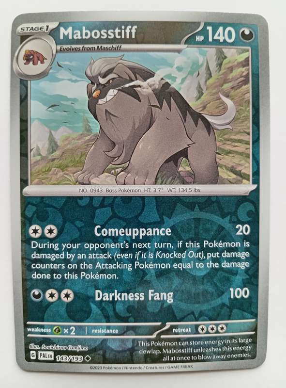MABOSSTIFF - POKEMON NINTENDO PALDEA EVOLVED - REVERSE HOLO  TRADING CARD 143/193 - MINT