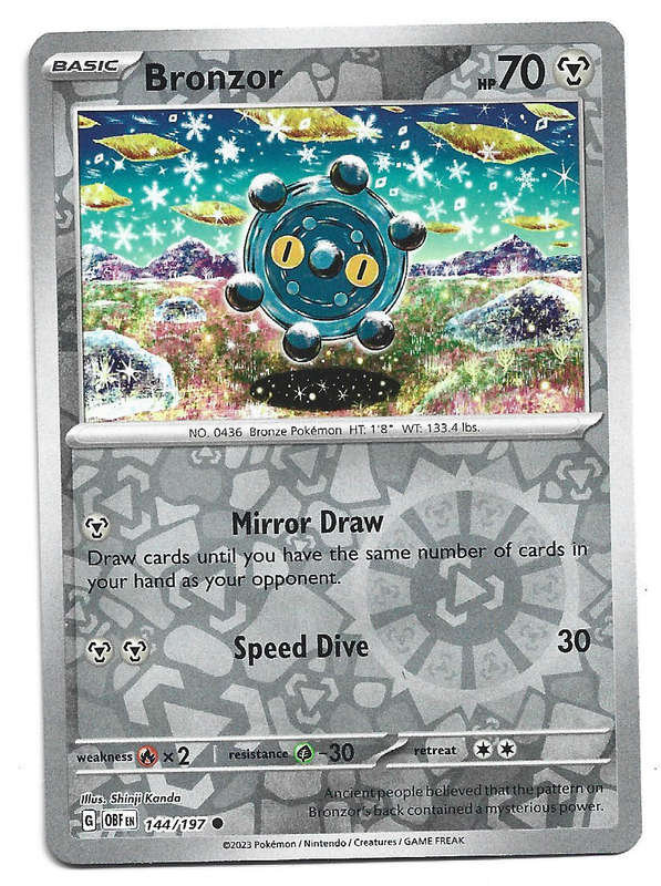 BRONZOR - REVERSE HOLO  144/197 POKEMON TCG OBSIDIAN FLAMES TRADING CARD