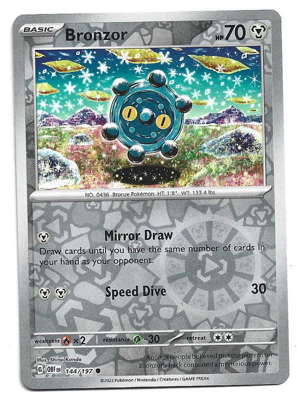 BRONZOR -  144/197 REVERSE HOLO POKEMON TCG OBSIDIAN FLAMES TRADING CARD