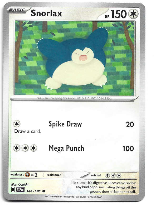 SNORLAX -  COMMON  144/191 POKEMON TCG SURGING SPARKS TRADING CARD