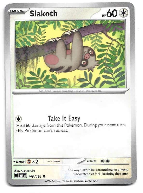 SLAKOTH -  COMMON  145/191 POKEMON TCG SURGING SPARKS TRADING CARD
