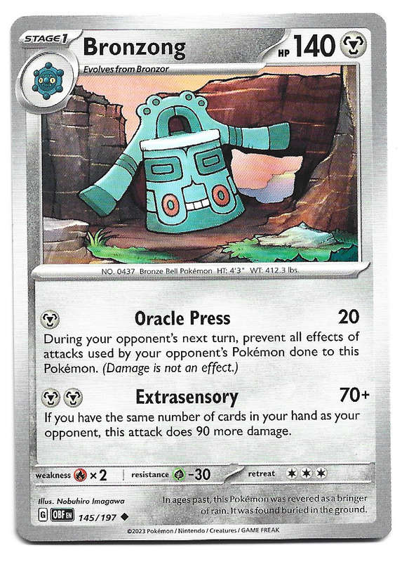 BRONZONG -   POKEMON TCG OBSIDIAN FLAMES COMMON  145/197 TRADING CARD
