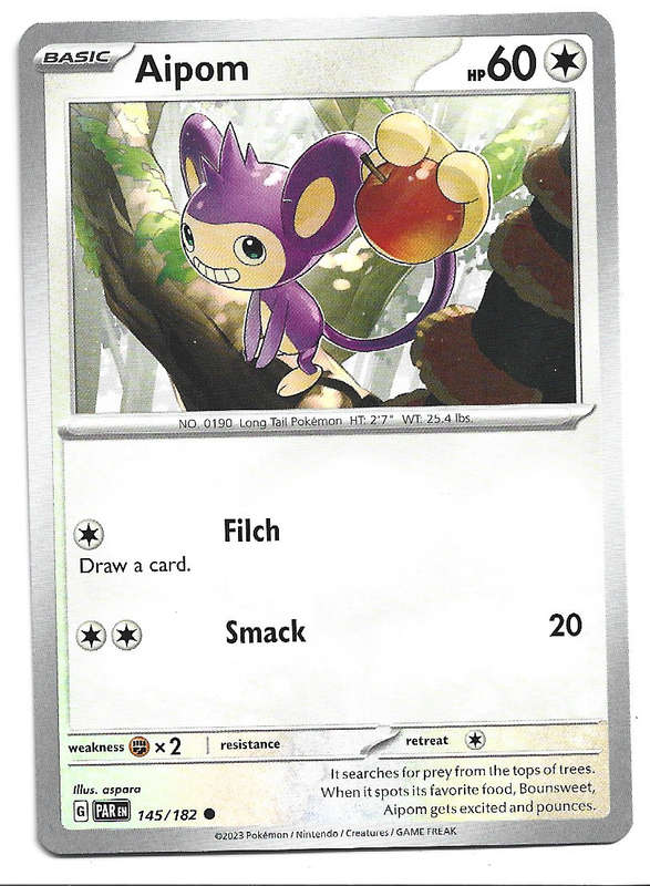 AIPOM - POKEMON TCG PARADOX RIFT   145/182  COMMON TRADING CARD